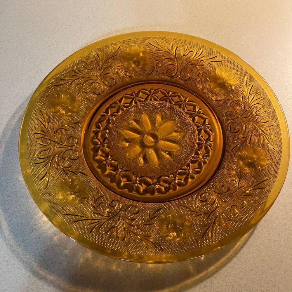 Vintage Indiana Glass Tiara Amber Round Serving Platter - Mid 20th Century